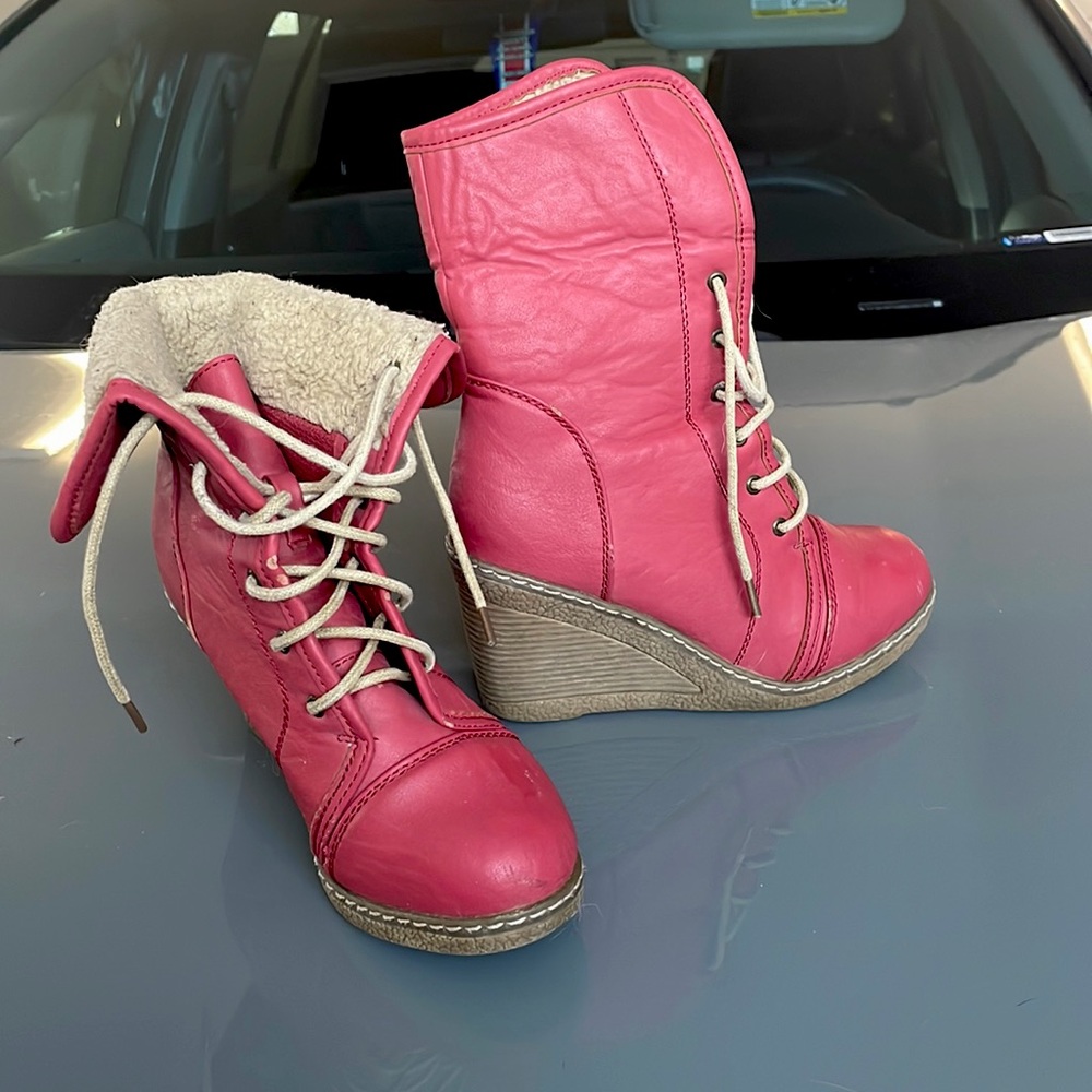 Red ankle boots